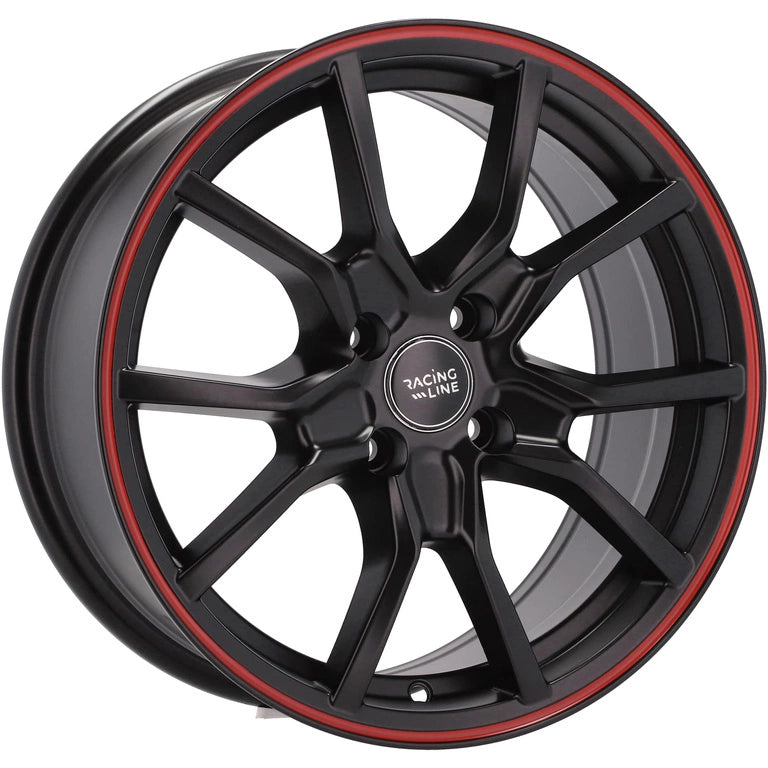 Alu kola Racing Line B5253 7x17 4x100 ET38 60.1 Black Half Matt & Red Lip