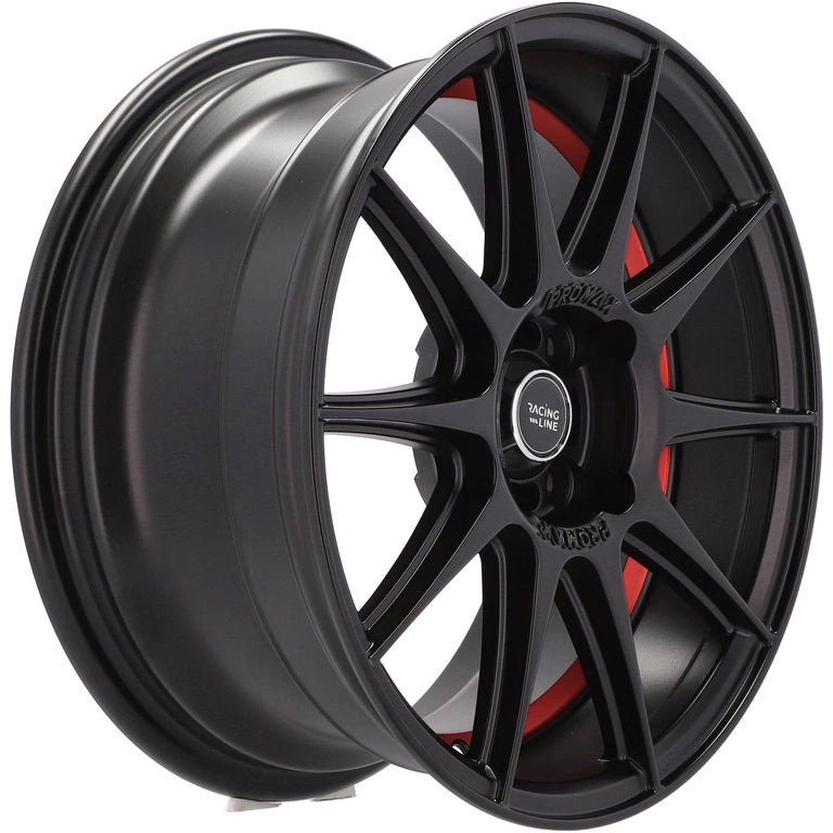 Alu kola Racing Line B5705 7x15 4x100 ET38 60.1 Black Half Matt & Red Lip | Wheelsup.cz