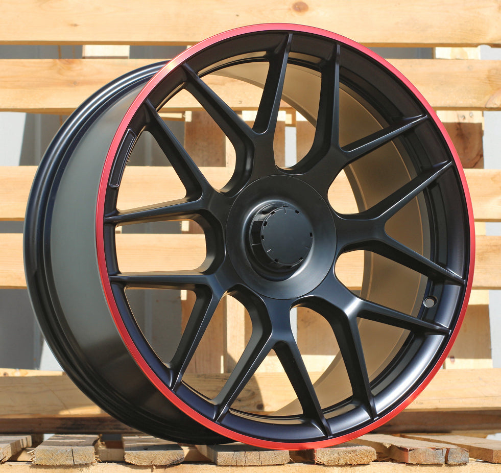 Alu kola pro Mercedes B1258 8.5x19 5x112 ET43 66.6 Black Half Matt & Red Lip