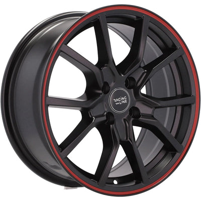 Alu kola Racing Line B5253 7x16 5x108 ET36 67.1 Black Half Matt & Red Lip | Wheelsup.cz