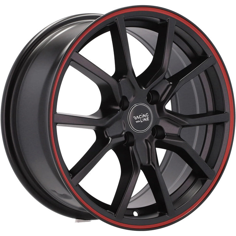 Alu kola Racing Line B5253 7x16 5x108 ET36 67.1 Black Half Matt & Red Lip | Wheelsup.cz