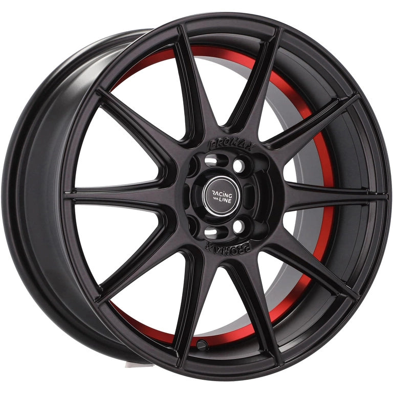 Alu kola Racing Line B5705 7x15 4x100 ET38 60.1 Black Half Matt & Red Lip