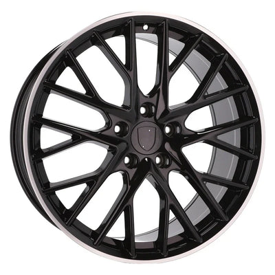 Alu kola pro Porsche B5541 9.5x21 5x130 ET65 71.6 Black & Polished Lip – detail 1